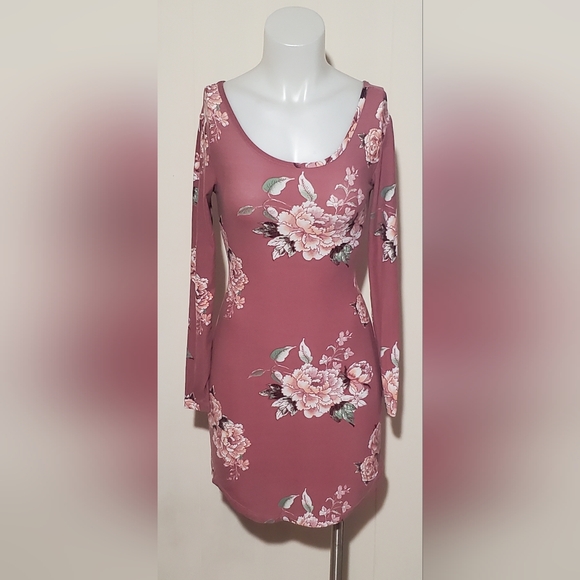 No Boundaries Pink Bodycon Long Sleeve Dress - Picture 1 of 5